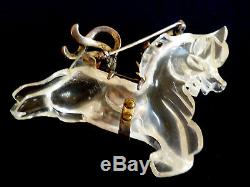 VTG Clear Lucite Jelly Belly Horse Pony w Sterling Silver Mane Tail Saddle Pin