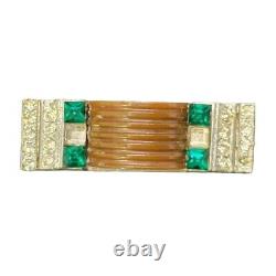 VTG Glam Statement Art Deco Bakelite Emerald Rhinestone Brooch Pin