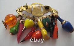 VTG Penca de Balangandan African BRAZIL Charm Brooch Gold & Bakelite