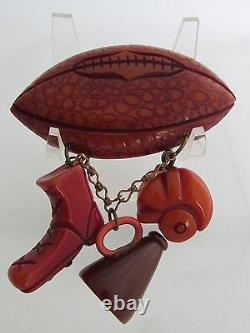 VTG Unusual Bakelite Dangle Pin Brooch Football Helmet Megaphone Boot