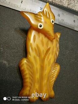 Very rare huge vintage amber bakelite fox wolf pin brooch movable head