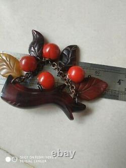 Very rare vintage bakelite dangle apple pin brooch