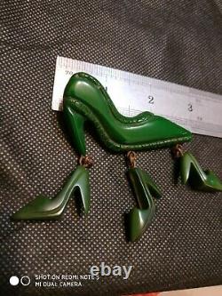 Very rare vintage bakelite high heel shoes pin brooch