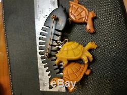 Very rare vintage bakelite turtle pin brooch long life