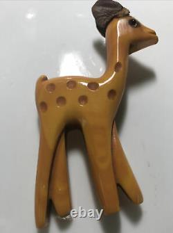 Vintage 1930's Butterscotch Martha Sleeper Bakelite Deer Pin Brooch