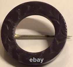 Vintage 1930's Purple Bakelite Wreath Ring Circle Brooch Pin-15/16 Diameter
