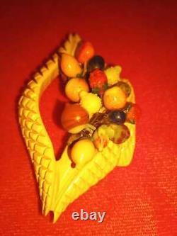 Vintage 1930s Bakelite Fruit Basket Brooch Pin
