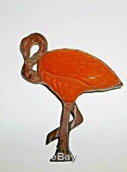 Vintage 1935 Bakelite Carved Flamingo Red Brooch Pin- 3-1/2long (Book Piece)