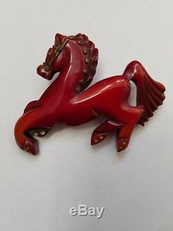 Vintage 1940's Bakelite Figural Carved Horse Equestrian Detailed 3 Brooch Pin