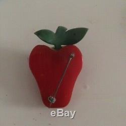 Vintage 1940's Bakelite Strawberry Fruit Pin With Stem Brooch