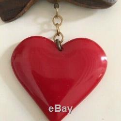 Vintage 1940's Bakelite Wood WW2 Red Heart Pin Brooch