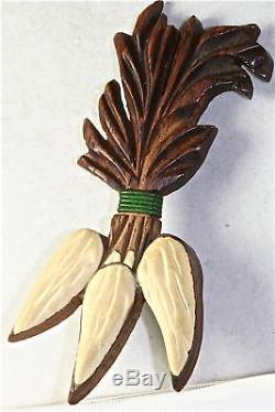Vintage 1940's Carved Wood Bakelite Parsnip Pin