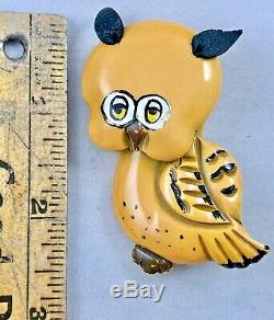 Vintage 1940's MARTHA SLEEPER Carved Painted Bakelite Whimsical Owl Brooch Pin