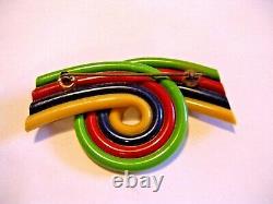 Vintage 1940s 4 Colors Art Deco Plastics Bakelite Philadelphia Stripe Wave Pin