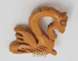 Vintage 1940s BAKELITE Butterscotch Dragon Brooch Pin SIMICHROME TESTED! OOAK