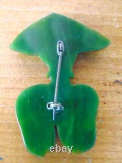 Vintage 1940s BAKELITE Spinach Green Modernist ASIAN MAN Figural PIN