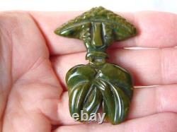 Vintage 1940s BAKELITE Spinach Green Modernist ASIAN MAN Figural PIN