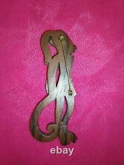 Vintage 1940s Bakelite And Wood Bellhop Monkey Brooch Pin