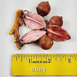 Vintage 1940s Bakelite Brown Wood Dangling Leaves Bunch Wood Nuts Pin Brooch