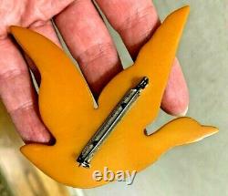 Vintage 1940s Bakelite Carved Butterscotch Duck Pin Brooch 3-1/2-EUC