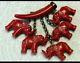 Vintage 1940s Bakelite Deep Carved Cherry Red Dangling Elephants Pin Brooch EUC