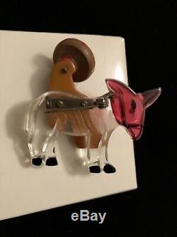 Vintage 1940s Bakelite, Lucite, brooch pin, Mexican Man On Donkey, Mid-Century