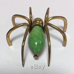 Vintage 1940s Brass & Apple Green Bakelite Spider Insect Pin Brooch Germany