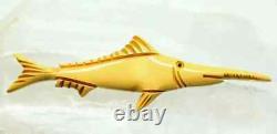 Vintage 1940s Carved Butterscotch Bakelite Swordfish Marlin Brooch Pin 4 EUC
