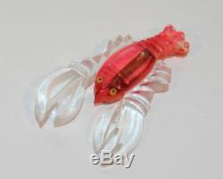 Vintage 1940s Carved Lucite Lobster Crayfish Figural 3 Brooch Pin A++