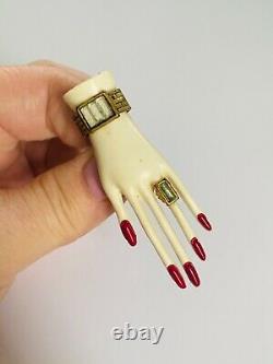 Vintage 1940s Large Celluloid Hand Brooch Bakelite Era Pin Figural Early Plastic