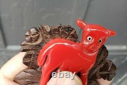 Vintage 1940s Red Bakelite / Wood Figural Lamb pin brooch