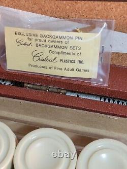 Vintage 1975 Crisloid Backgammon Brown & Cream Complete Set Instructions Pin Pad