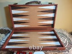 Vintage 1975 Crisloid Backgammon Brown & Cream Complete Set Instructions Pin Pad