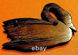 Vintage 30s Appple Juice Bakelite Google Eye Swan Wood Brooch Pin 3-1/8