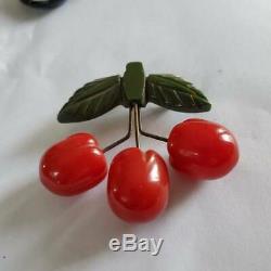 Vintage 30s Bakelite Carved Cherry Pin