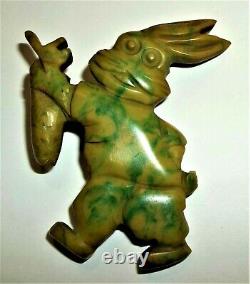 Vintage 30s Bakelite Spinach Green Mississippi Mud Rabbit Brooch Pin 2-3/4