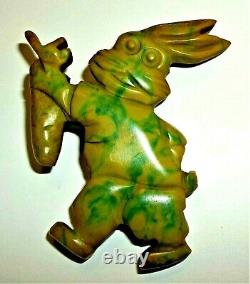 Vintage 30s Bakelite Spinach Green Mississippi Mud Rabbit Brooch Pin 2-3/4