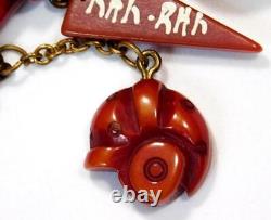 Vintage 30s Carved Overdyed BAKELITE Football Game Day Pin Brooch Martha Sleeper