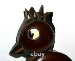 Vintage 40's Bakelite Deep Brown / Carved Wood Figural Bird Chicken Brooch Pin