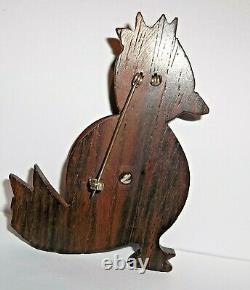 Vintage 40's Bakelite Deep Brown / Carved Wood Figural Bird Chicken Brooch Pin