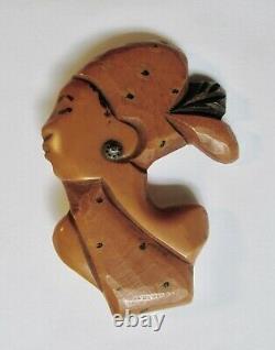 Vintage 40's Deco Bakelite Butterscotch African Lady 3 Pin