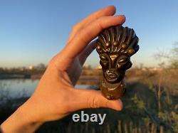 Vintage 40's Tribal Face Brooch Bakelite Era Pin Elzac Head Ebony Wood Horn