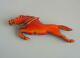 Vintage 4 Pin Bakelite Galloping Horse Hand Carved Overdyed Red Orange