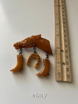 Vintage Amber Butterscotch Bakelite Horse Head Pin Brooch