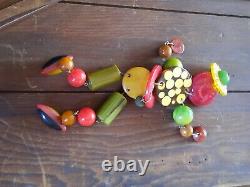 Vintage Antique Bakelite Articulated Figural Clown Crib Toy Pin Brooch