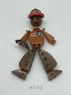Vintage Antique Bakelite Articulated Sheriff Deputy Cowboy Pin Brooch Very Rare