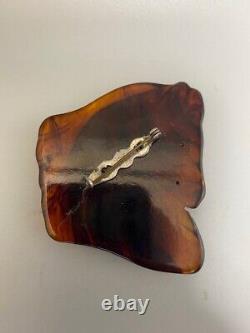 Vintage Antique Root Beer Carved Bakelite Horse Head Brooch Pin with Metal Bridle