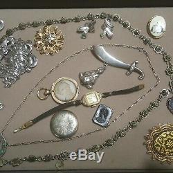 Vintage Antique Victorian Art Deco Jewelry Lot Sterling, necklace, pins, earrings