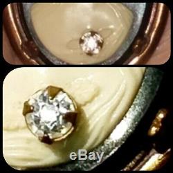 Vintage Antique Victorian Diamond Carved Cameo Mori Pin Onyx Steampunk gothic +