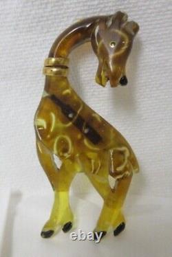 Vintage Apple Juice Bakelite Carved Giraffe C Clasp Brooch